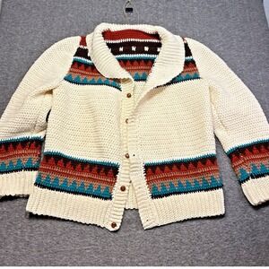 Vintage 70s‎ Cowichan Ski Knit Sweater Size Men XL Extra Large Cardigan Handmade